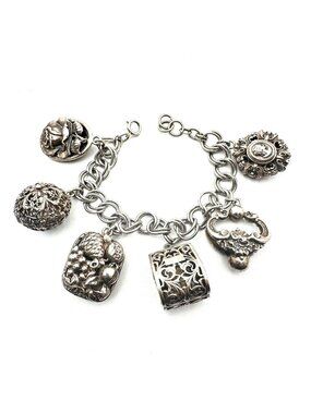 Antique Bracelet Unsigned Peruzzi Sterling Silver Charm Unique Large Charms